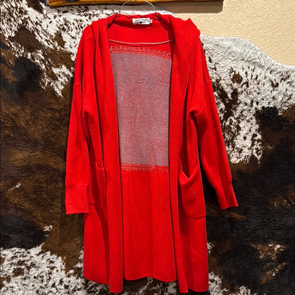 Crazy Train Red Open-Front Sweater